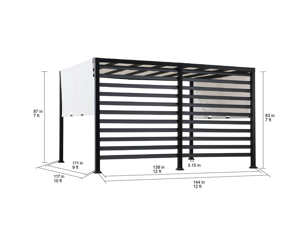 10 ft. x 12 ft. Modern Steel Pergola with White Adjustable Shade O31314