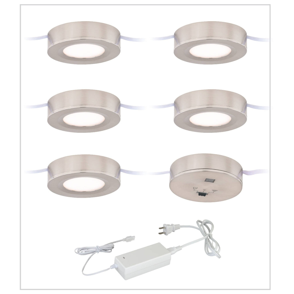 Satin Nickel LED Under Cabinet Puck Light 5-Pack Kit H491759