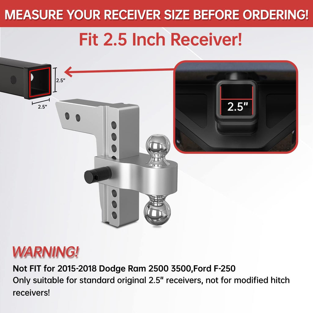 Adjustable Trailer Hitch Ball Mount, 8 Inch Drop, 2.5 Inch Receiver, 18,500 LBS GTW, Forged Aluminum Shank, Dual Balls L313