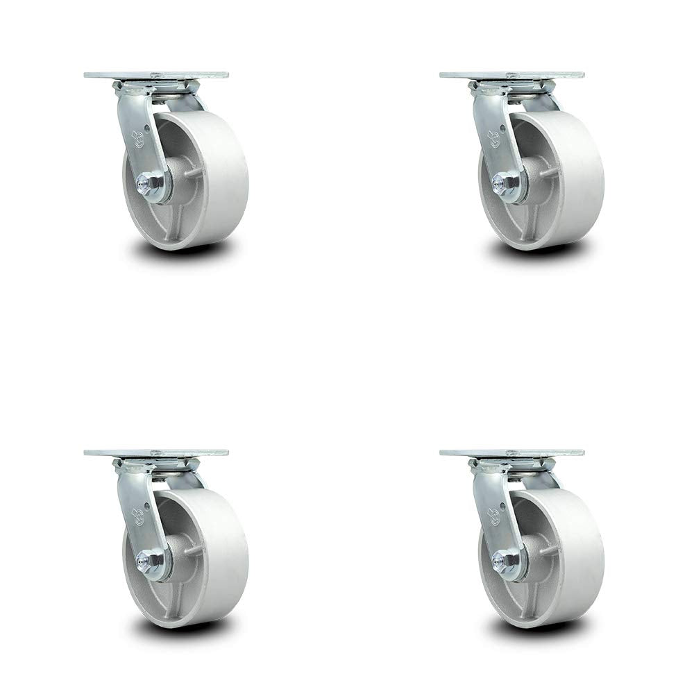 Semi Steel Cast Iron Swivel Top Plate Caster with 6" x 2" Silver Wheel & Top Lock Brake, Pack of 2 T687