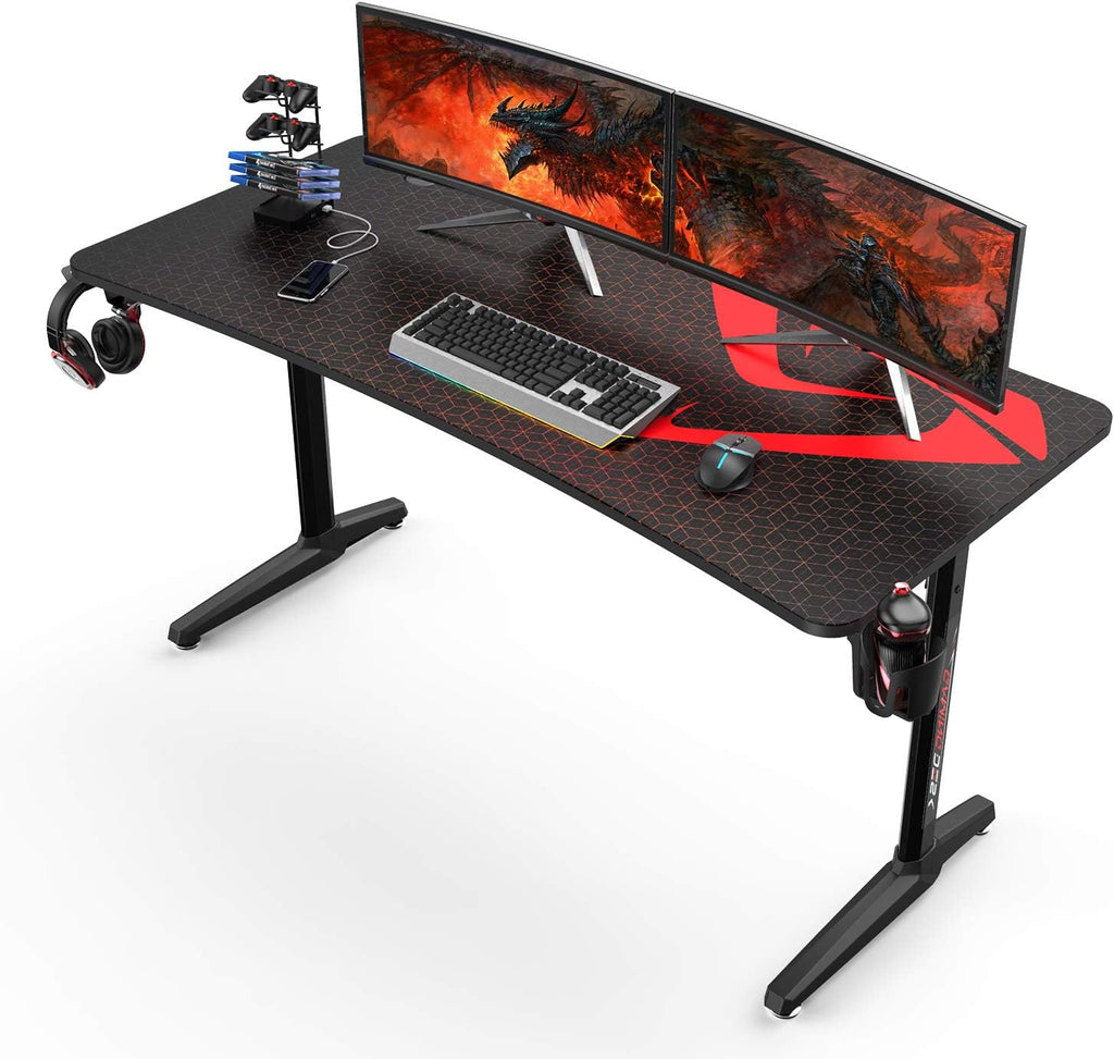 Carbon Fiber Black 60 inch Gaming Desk with Cup Holder Headphone Hook U935102
