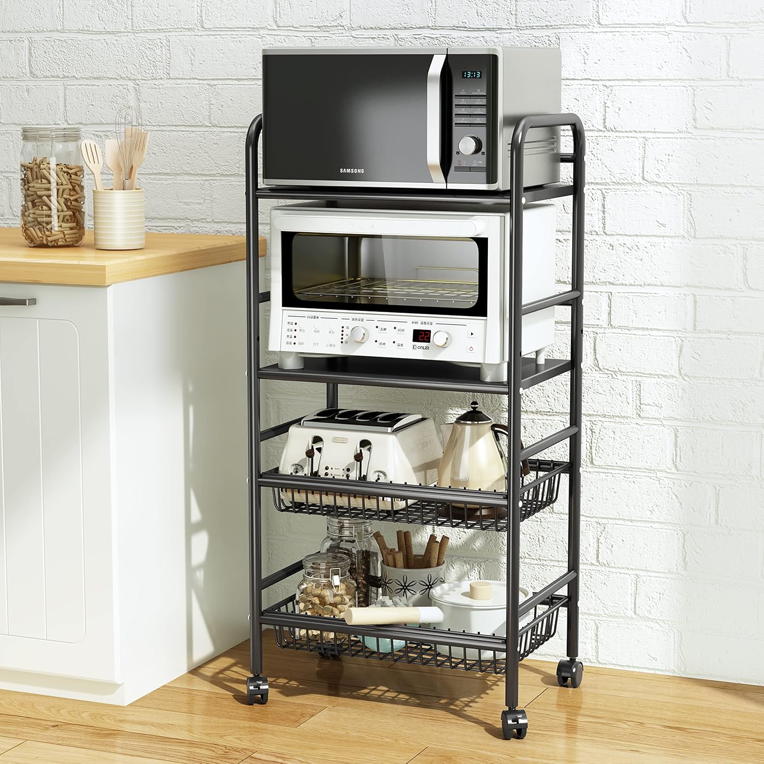 Black 4 Tier Rolling Utility Cart F1483
