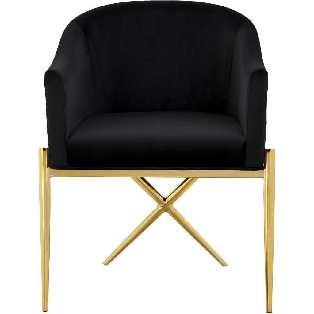 2 Piece Velvet Black Arm Chair Set with Gold Metal Legs P6226
