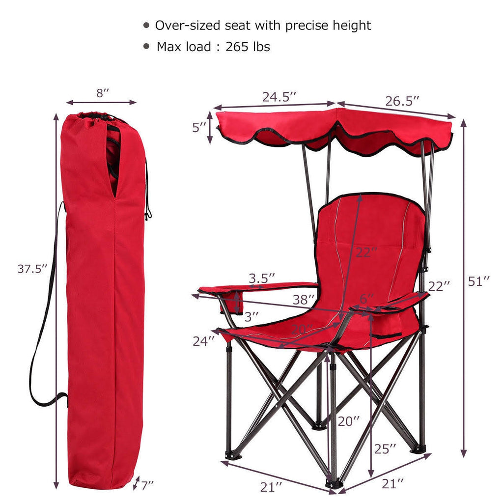 Red Portable Folding Beach Canopy Chair with Cup Holders U54505