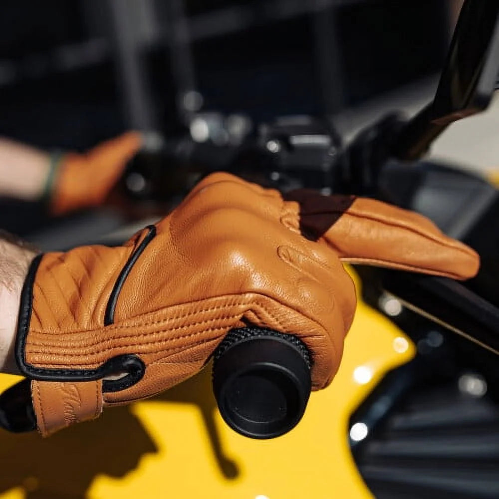 Leather Motorcycle Gloves, Light Brown, Size L Y70571