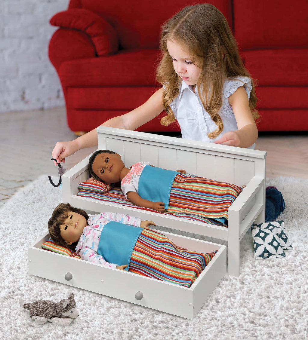 White/Multi Doll Sofa and Daybed Combo with Trundle Bed G7394