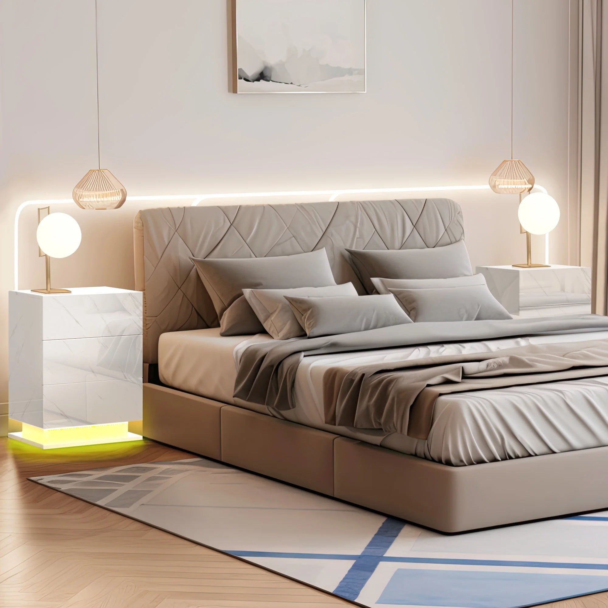 3 Drawers LED Nightstand with Drawer R3629