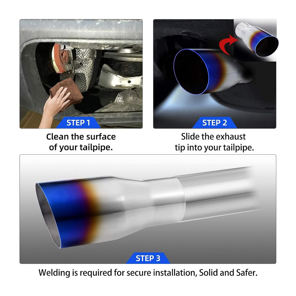 2.5 Inch Inlet Blue Burnt Stainless Steel Exhaust Tip, 2 Pack E8505