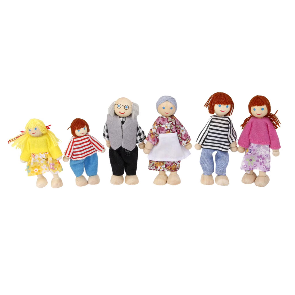 6-Pieces Wooden Doll Family for Dollhouse, 1:12 Scale R4599