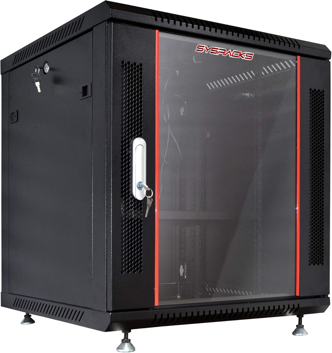 9U Wall Mount Server Rack with Locking Doors Shelf Fan Black T52083