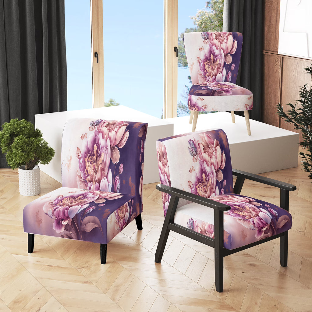 Pink And Gold Peruvian Lily II Upholstered Floral Accent Chair L3590