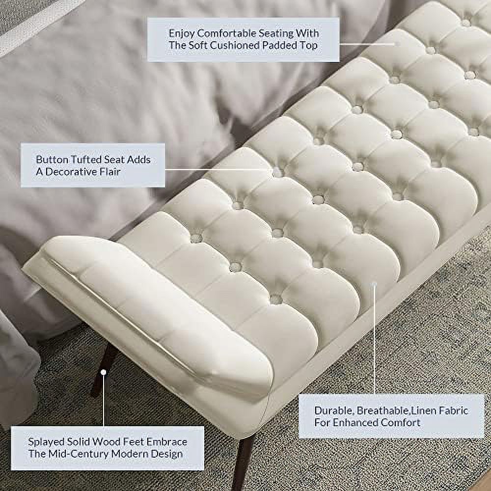 Grey Linen Fabric Ottoman Bench with Wood Legs Z6728