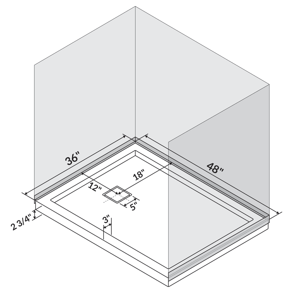 Left Double Threshold Shower Pan Base Wall Corner Left Drain Y7537