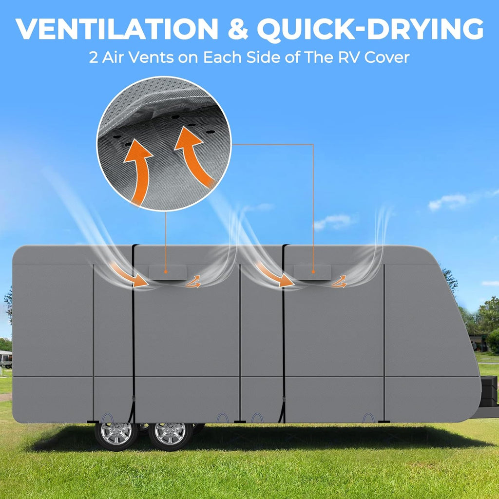 Heavy Duty 5 Layers Anti-UV Camper Cover with 4 Gutter Spout Covers Tongue Jack Cover 2 Windproof Straps P511083
