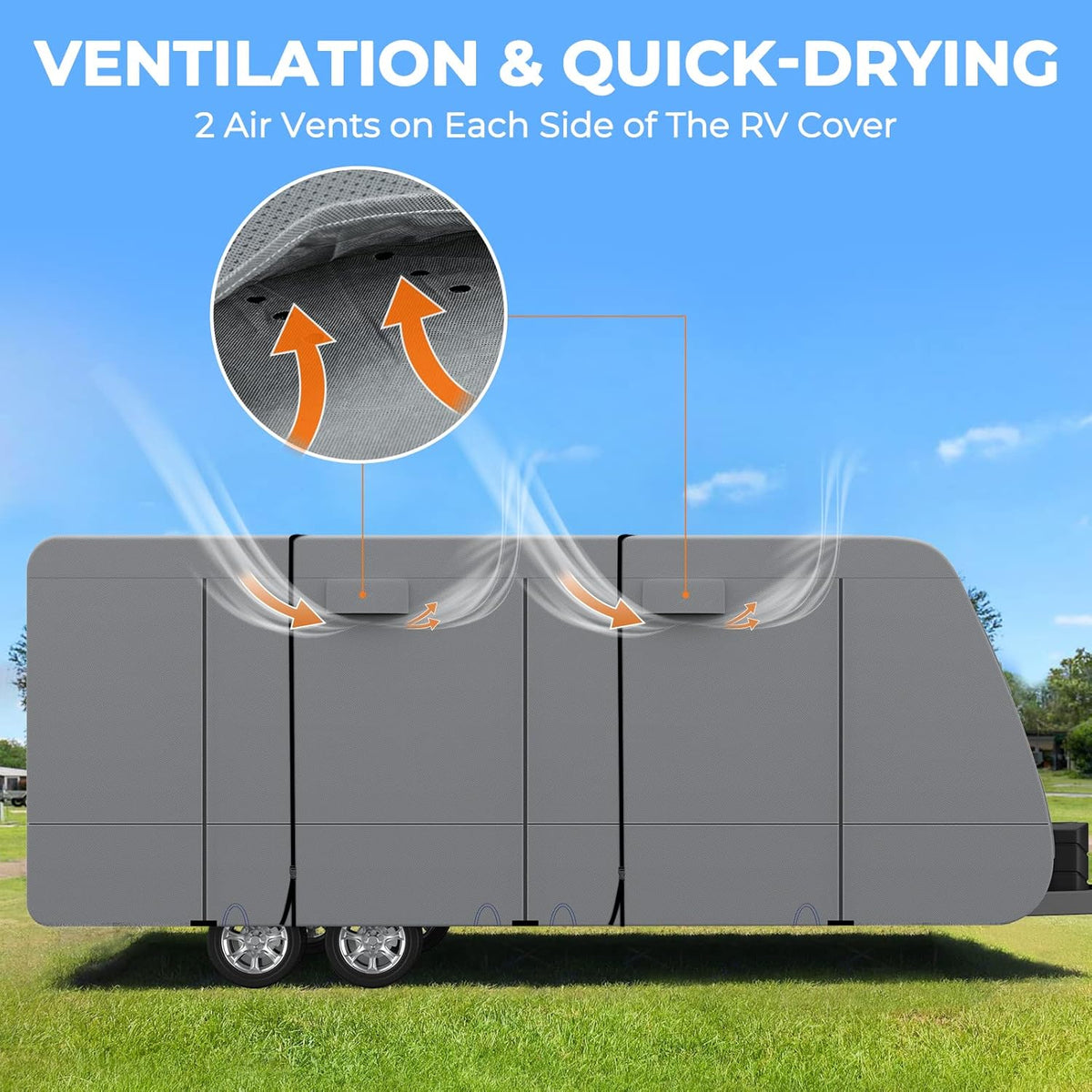 Heavy Duty 5 Layers Anti-UV Camper Cover with 4 Gutter Spout Covers Tongue Jack Cover 2 Windproof Straps P511083