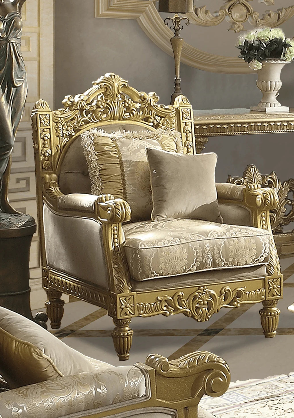 Gold 3Pcs Sofa Set Carved Wood K9478