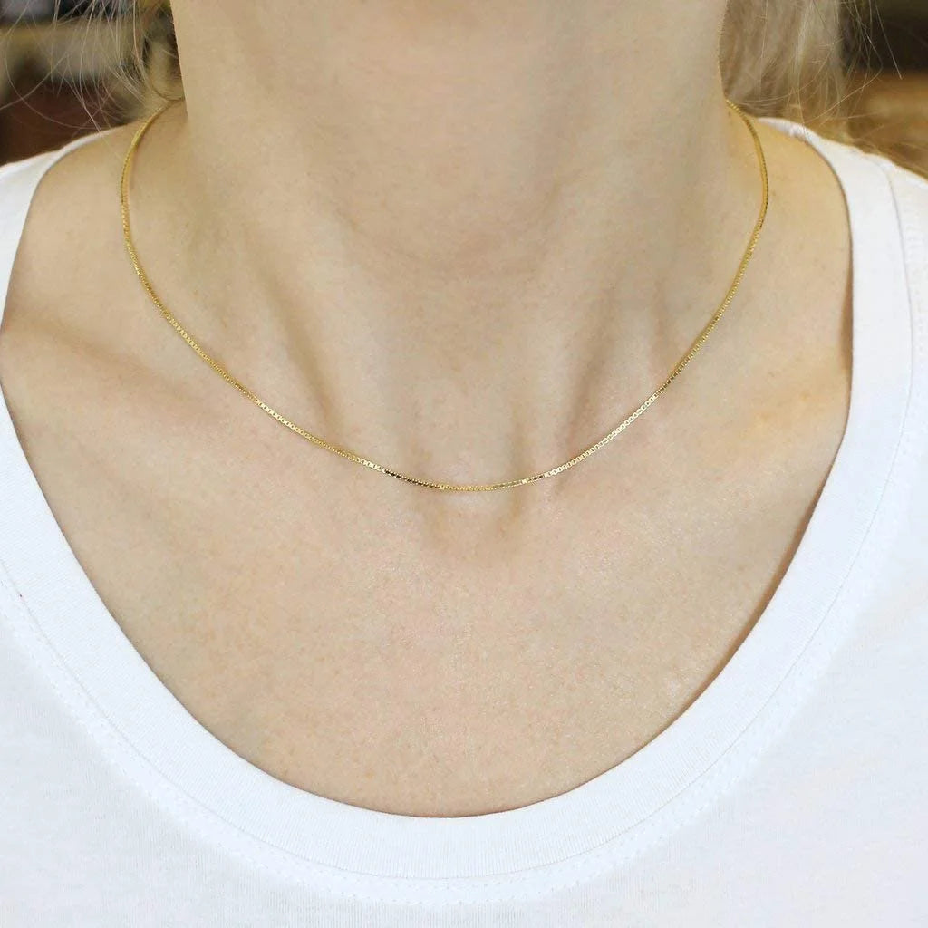 14K Yellow Gold 1mm Box Pendant Chain Necklace L931177