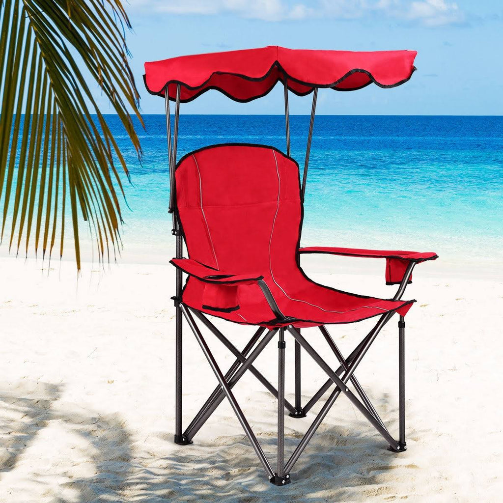 Red Portable Folding Beach Canopy Chair with Cup Holders U54505