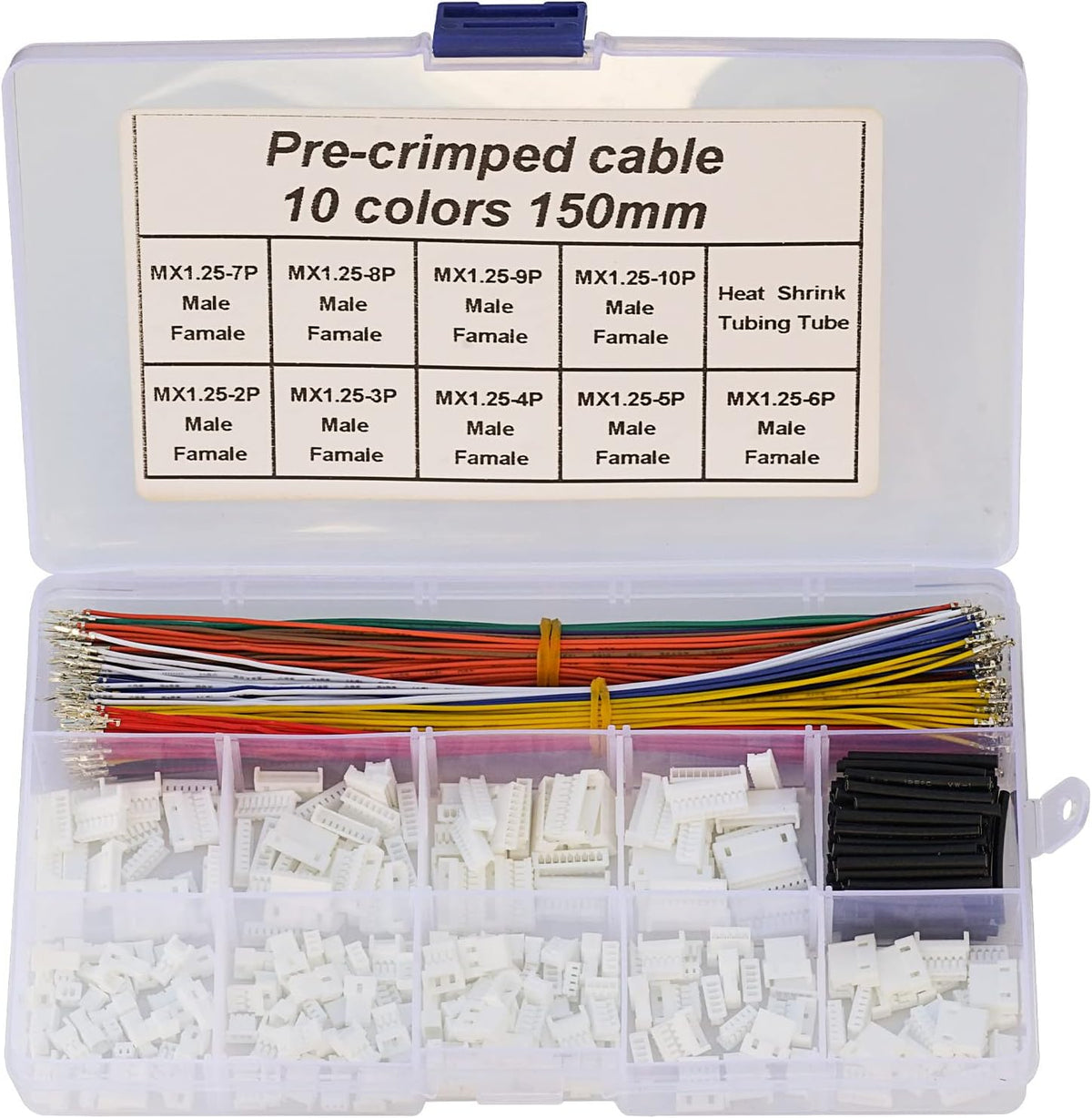 MX 1.25 Male Female Connector Kit with Pre-Crimped Cables, 240pcs Connectors and 200pcs 28AWG Cable R36828