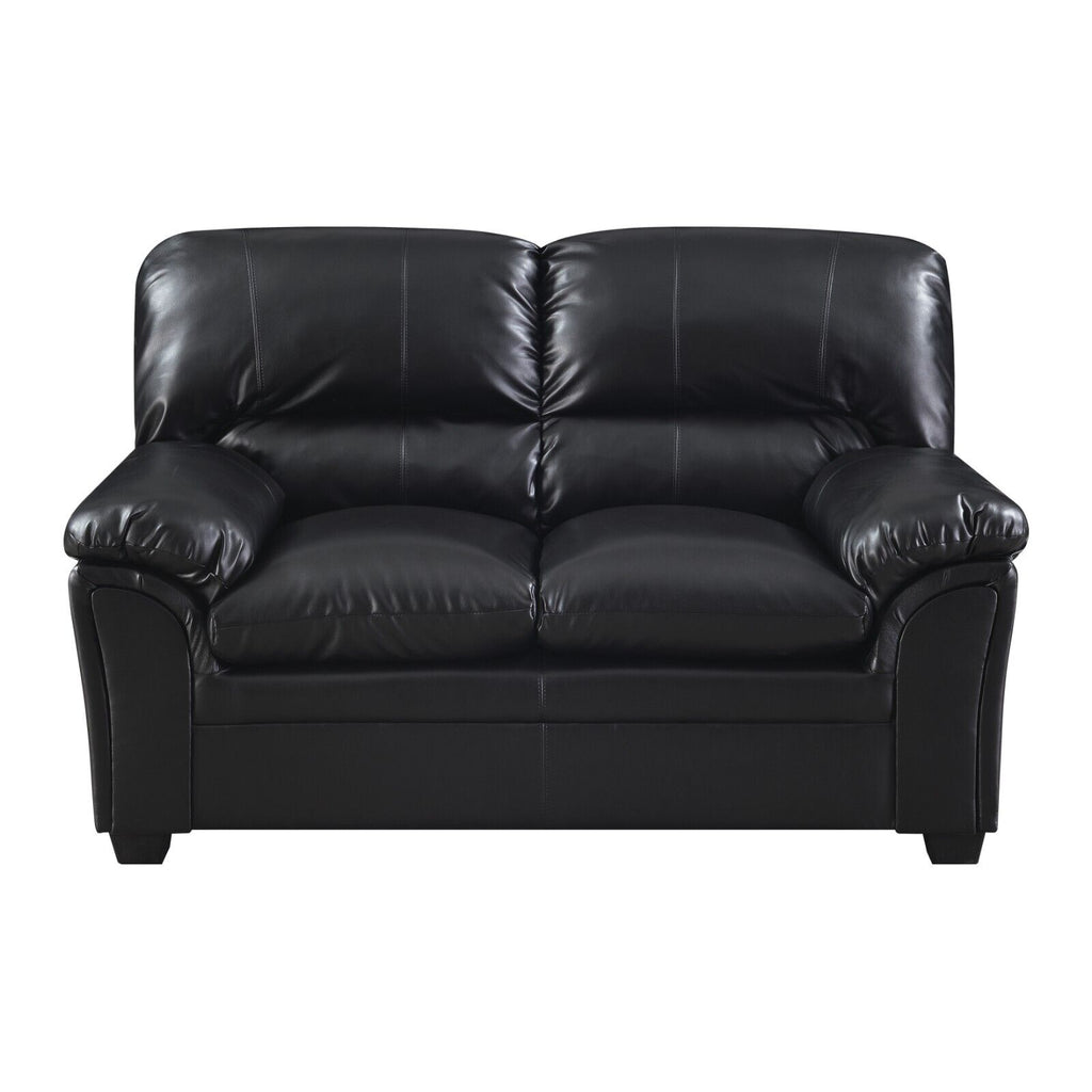Black 2pc Faux Leather Sofa Loveseat Set M701