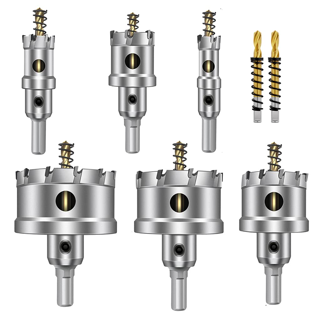 8PCS TCT Hole Saw Kit, 16-60mm Tungsten Carbide Tipped Hole Cutter Drill Bit with Titanium-Plated Pilot Drill Bit R57170
