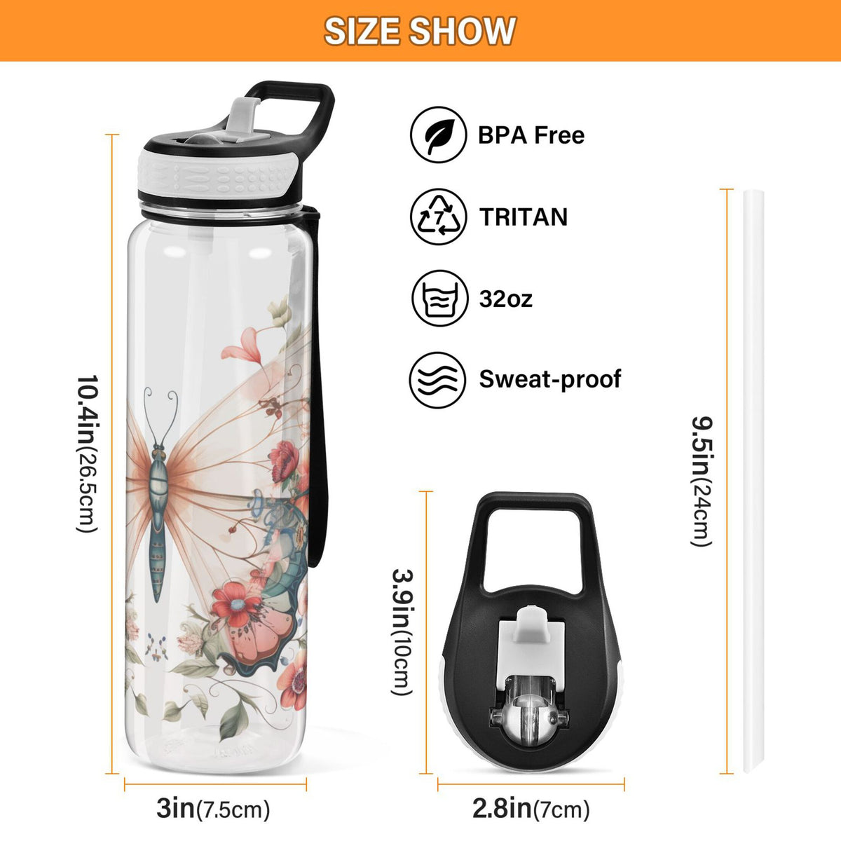 Clear 32oz Tritan Sports Water Bottle with Straw K476