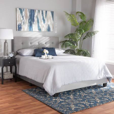 Queen Grey/Black Velvet Tufted Panel Bed E241391