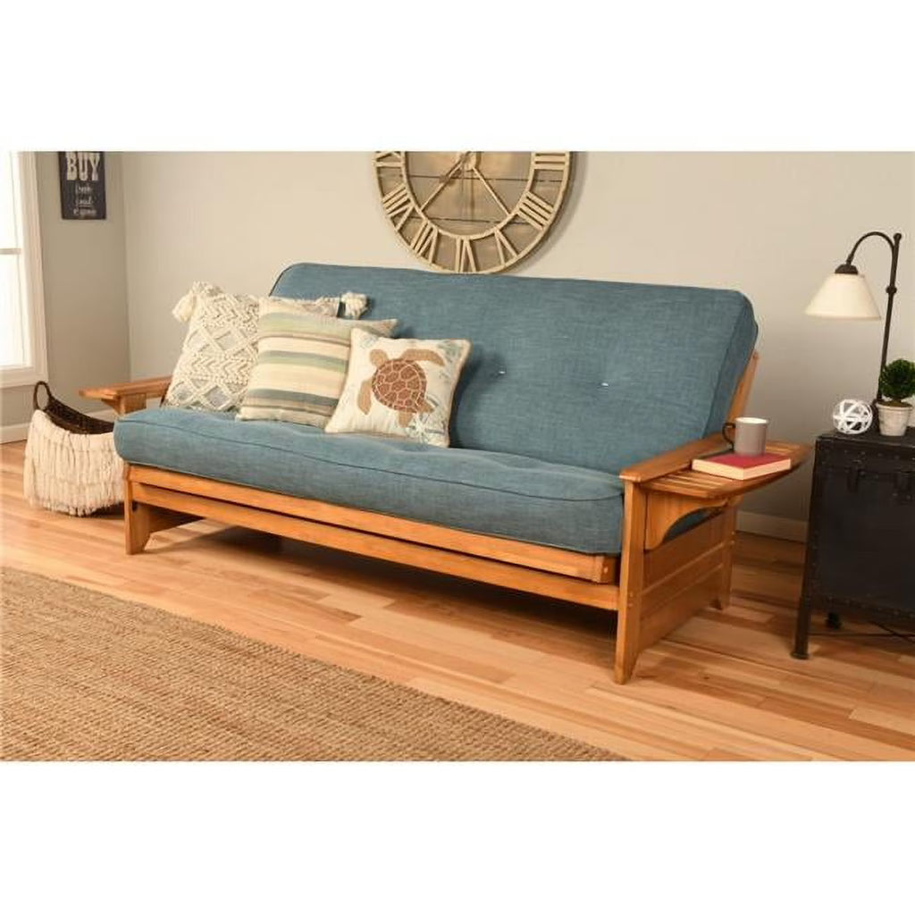 Aqua Blue/Butternut Linen Fabric Frame with Mattress Q5339