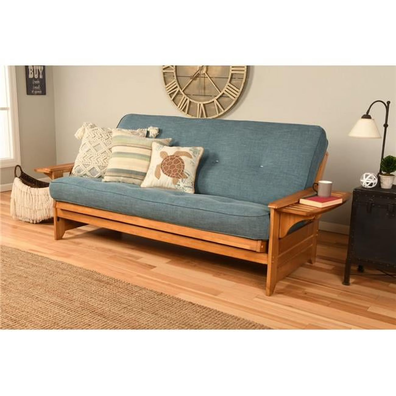 Aqua Blue/Butternut Linen Fabric Frame with Mattress Q5339