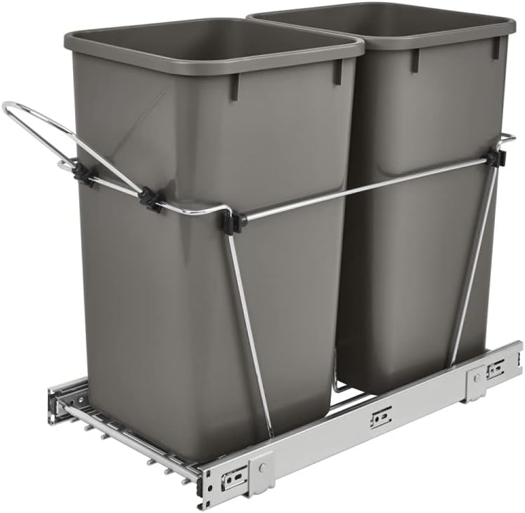 White Chrome Wire Bottom Mount Pullout Trash Can M703714