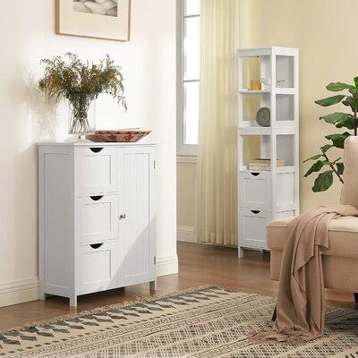 White Floor Cabinet with 3 Drawers and 1 Shelf D14775