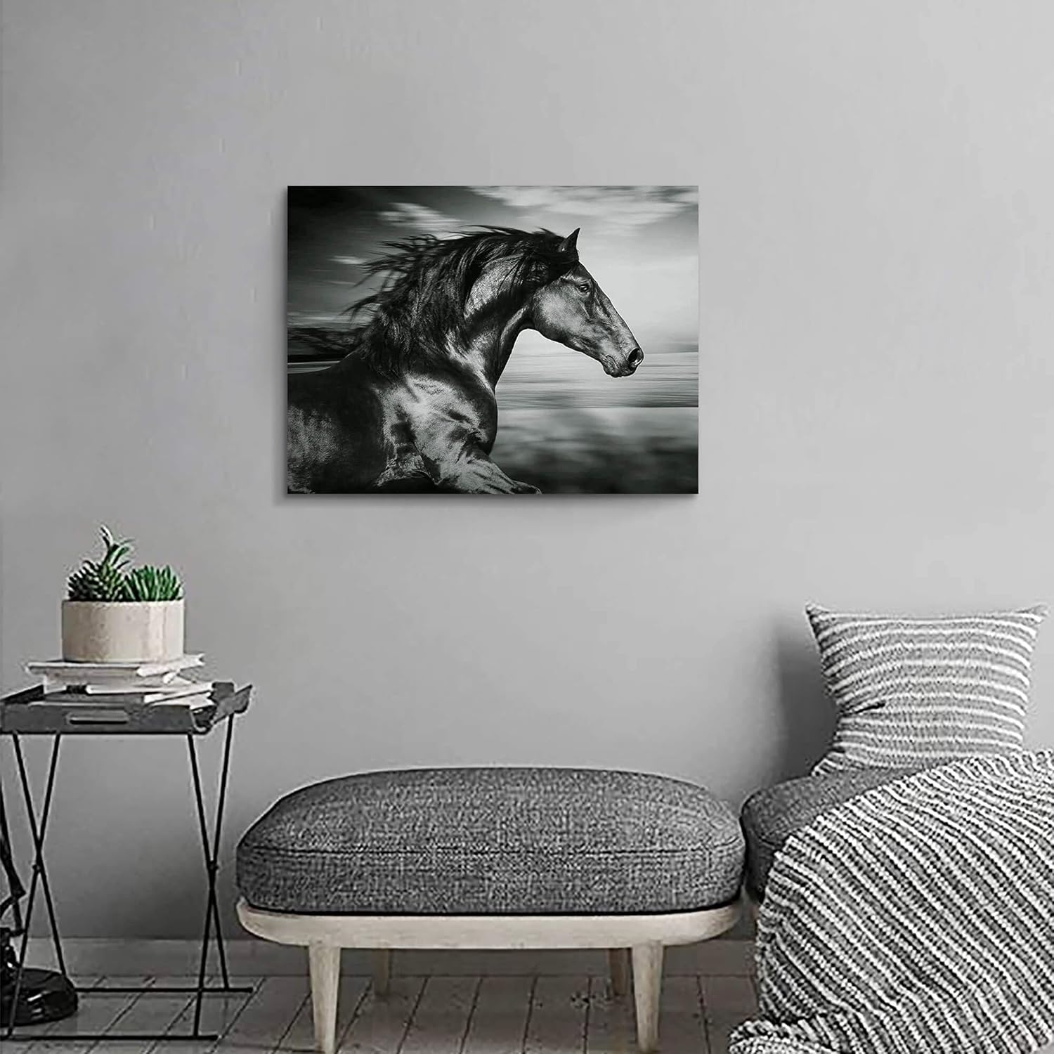 Black Horse Canvas Picture Prints Wild Animal Painting Art Artwork on Canvas D107978