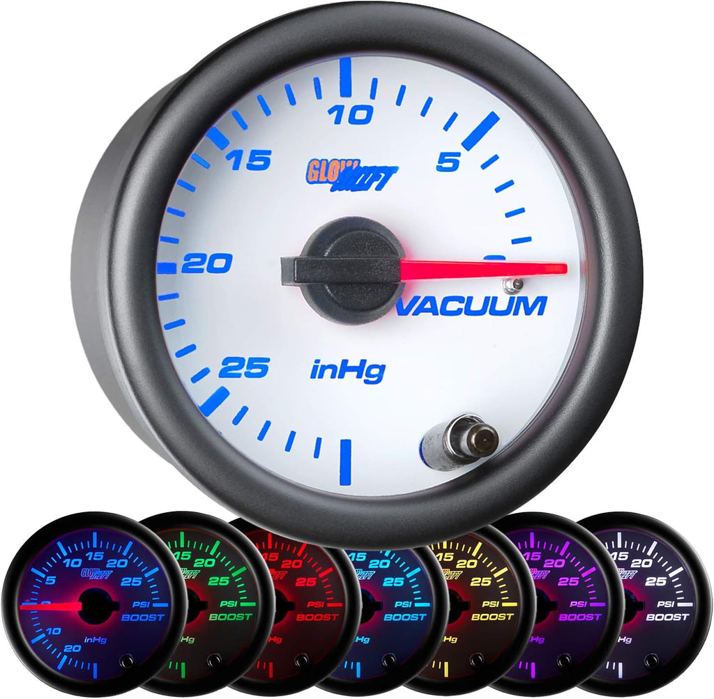 White 7 Color Vacuum Gauge Kit with Mechanical Hose & T-Fitting, 2-1/16" 52mm, Pack of 2 W60164