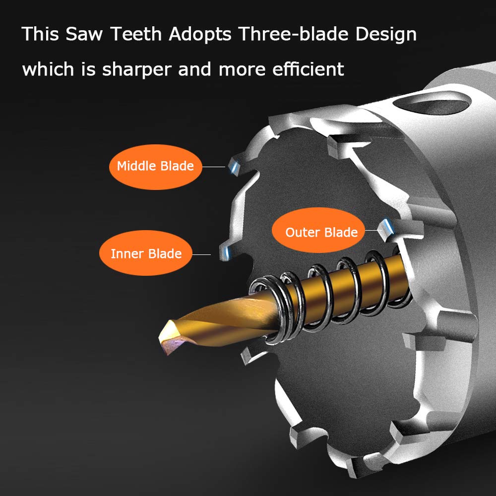 8PCS TCT Hole Saw Kit, 16-60mm Tungsten Carbide Tipped Hole Cutter Drill Bit with Titanium-Plated Pilot Drill Bit R57170