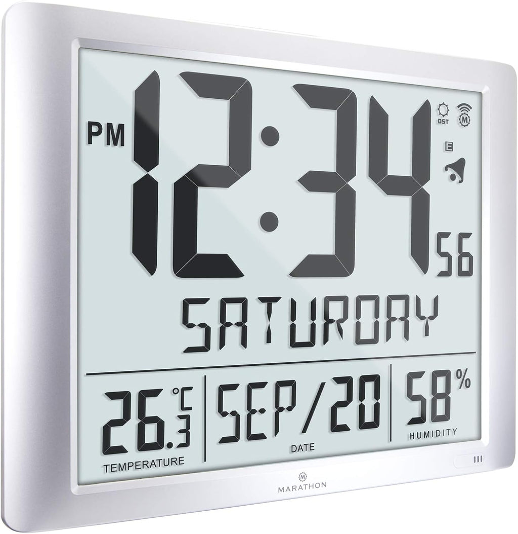 Silver 20 Inch Wall Clock with 6.5 Inch Numbers T7162
