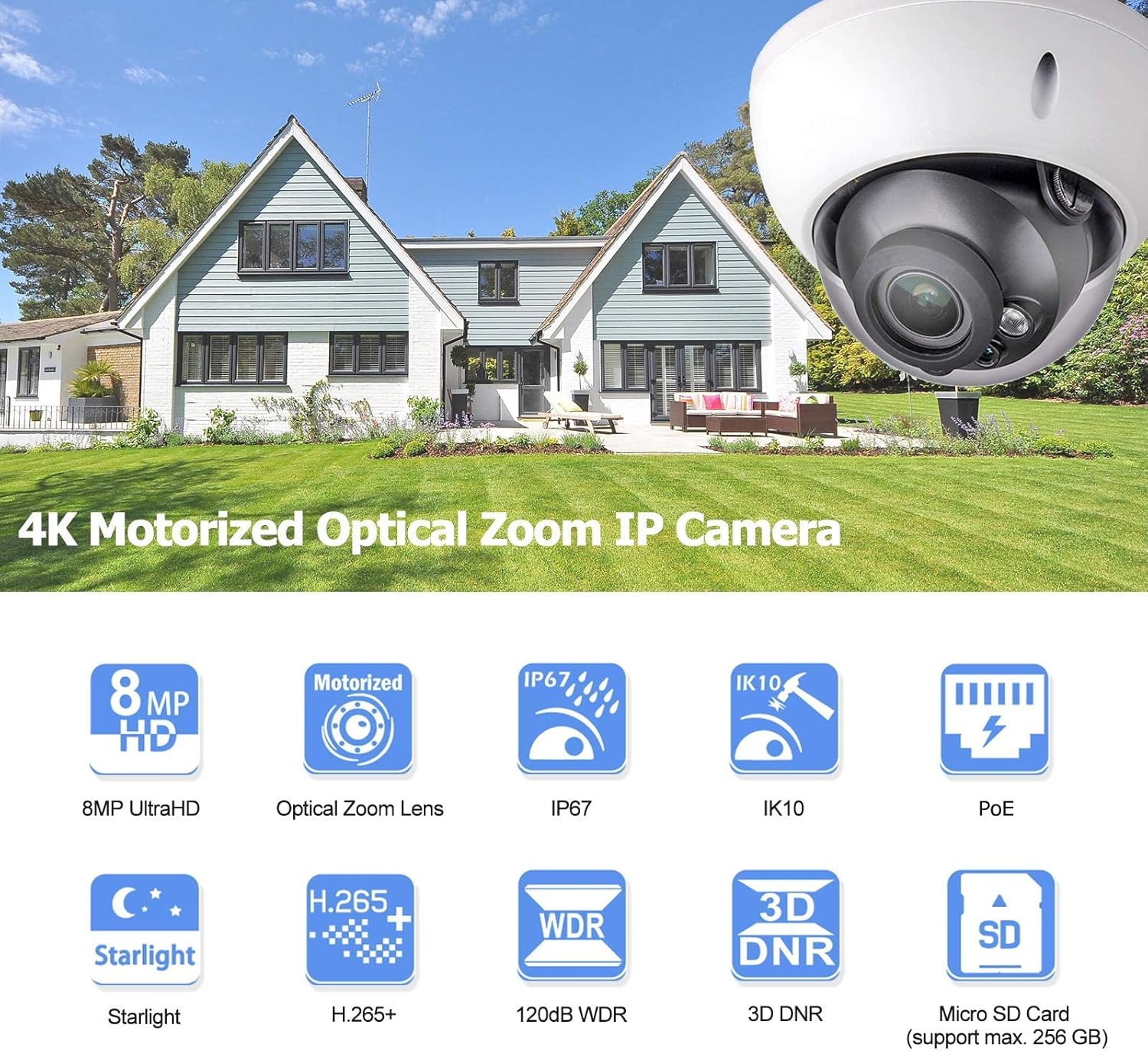 8MP PoE IP Camera 5X Optical Zoom 4K Dome Surveillance Camera Pack of 2 C995