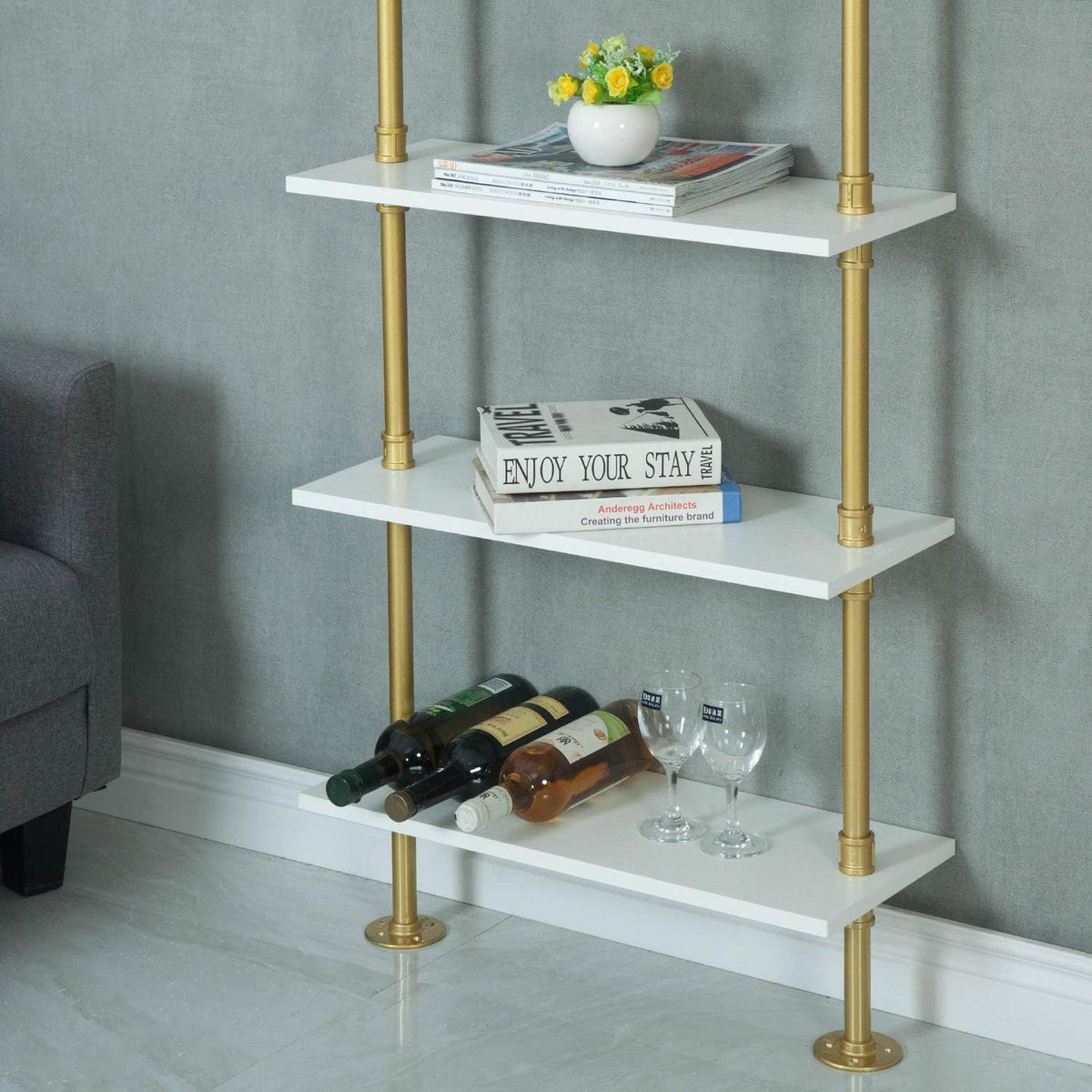 Gold 6-Tiers Wood Ladder Shelf Bookcase W5602