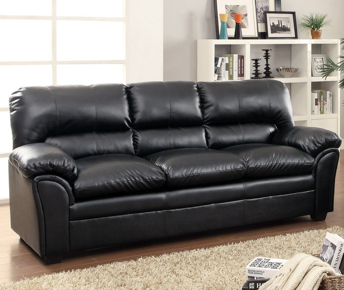 Black 2pc Faux Leather Sofa Loveseat Set M701