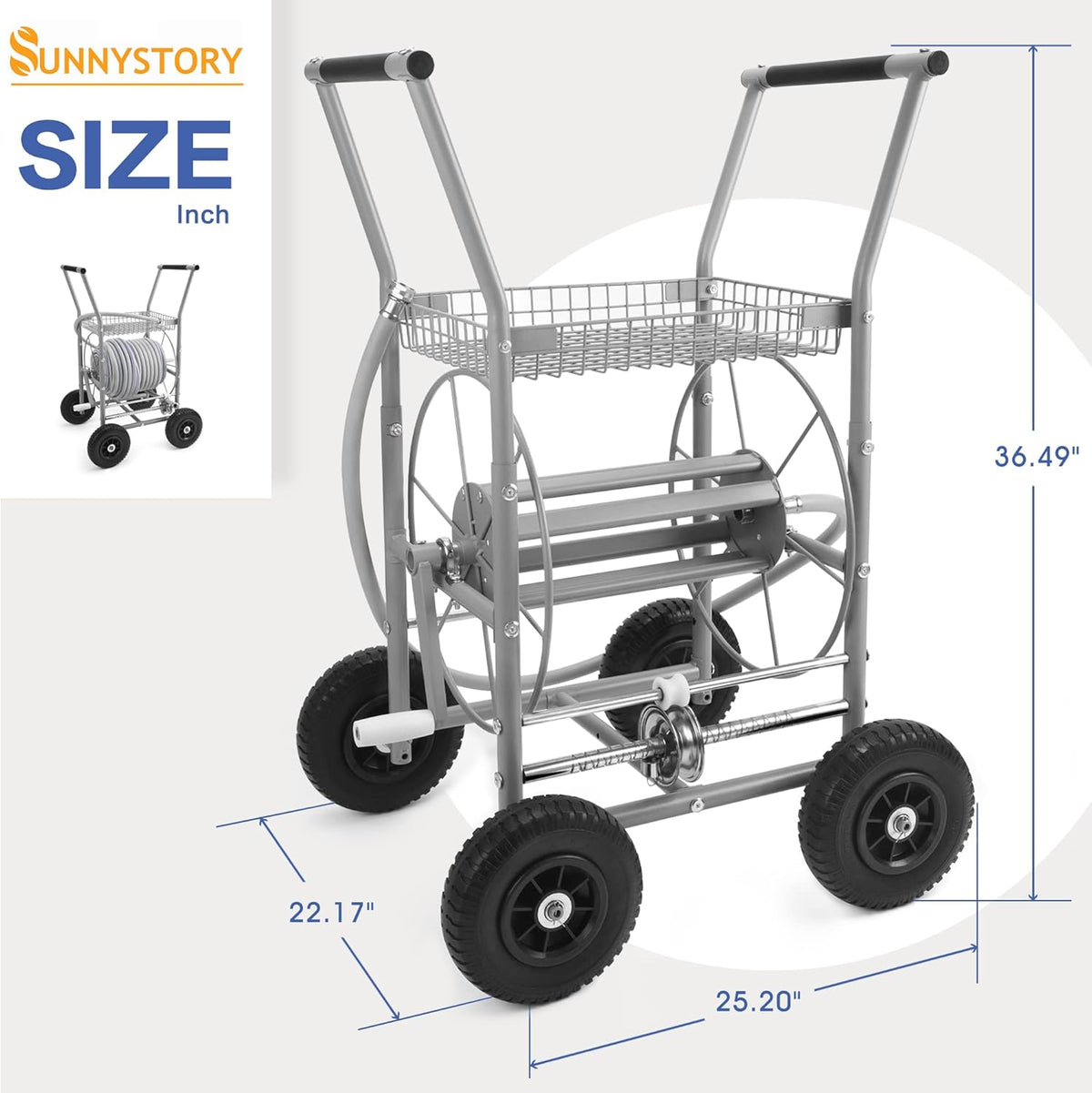 All Metal Garden Hose Reel Cart with Solid Tires K215