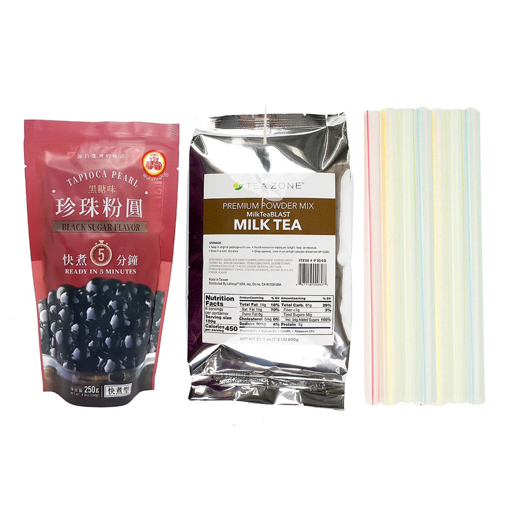 Milk Tea Bubble Tea Kit with Black Boba Tapioca Pearl and 10 Straws S946047