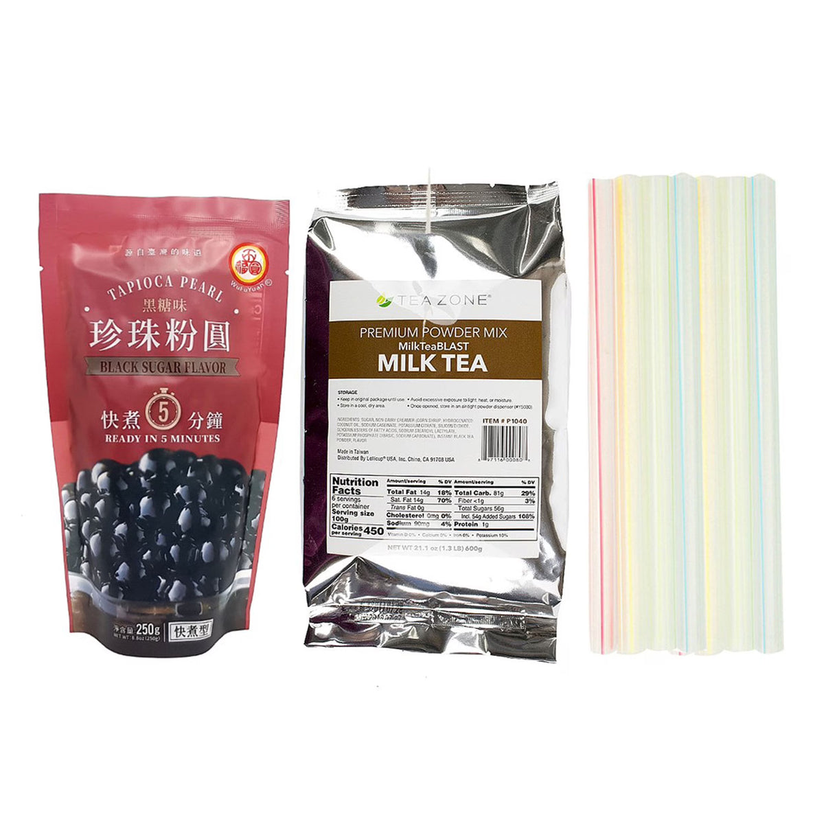 Milk Tea Bubble Tea Kit with Black Boba Tapioca Pearl and 10 Straws S946047