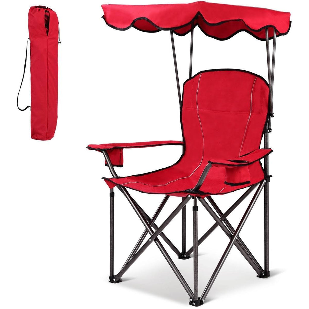 Red Portable Folding Beach Canopy Chair with Cup Holders U54505