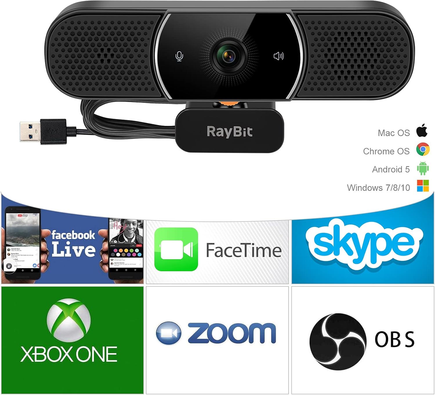 1080p HD Webcam with Microphone and Speaker and Privacy Cover Y384