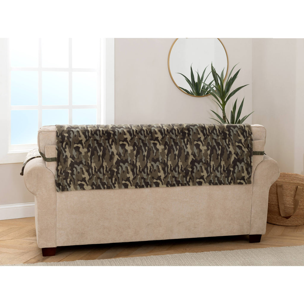 Olive Green Camo Plush Sofa Cover H551