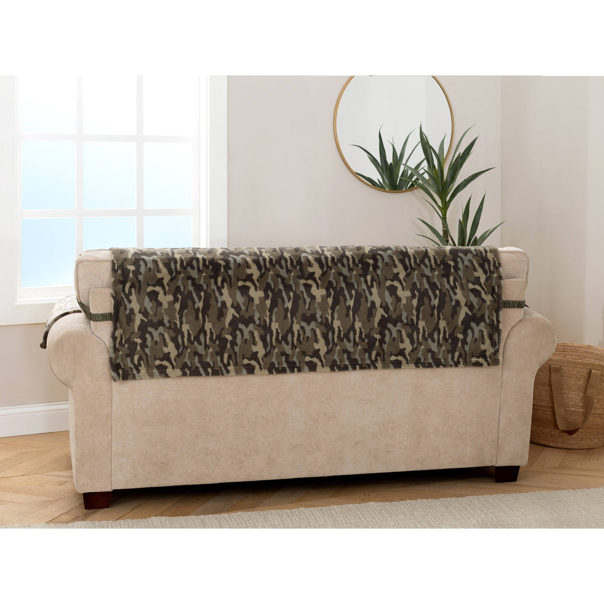 Olive Green Camo Plush Sofa Cover H551