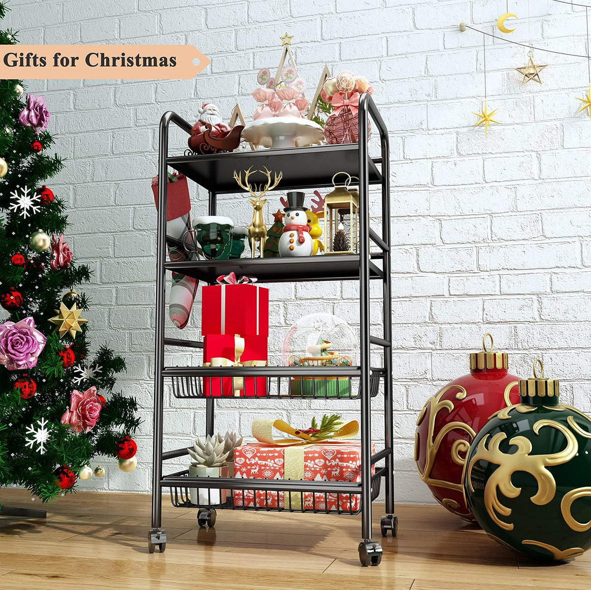 Black 4 Tier Rolling Utility Cart F1483