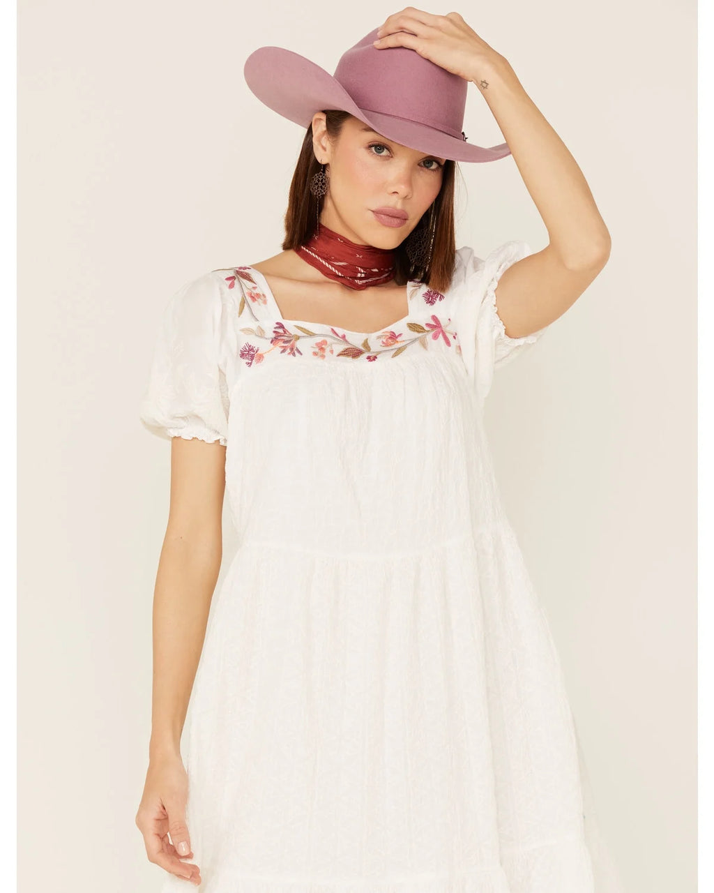 White Embroidered Midi Dress U7126