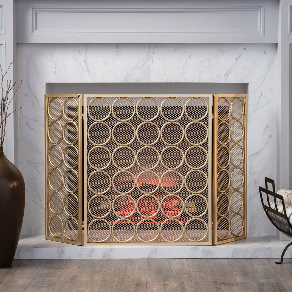 Black Silver Three Panel Iron Firescreen P820416