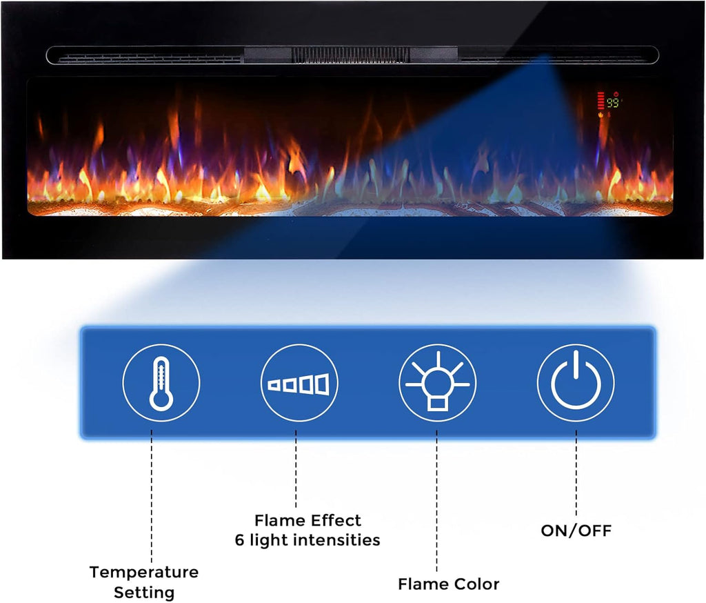 Black 1500W Recessed & Wall Mounted Electric Fireplace with Remote Control N8042