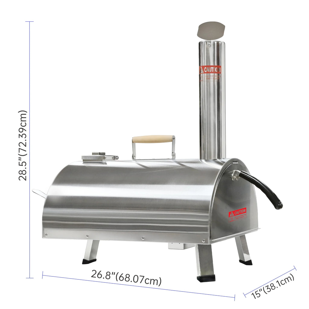 Silver Pizza Oven Portable Stainless Steel Wood Fired Pizza Maker with Built-in Thermometer Carry Bag B577523